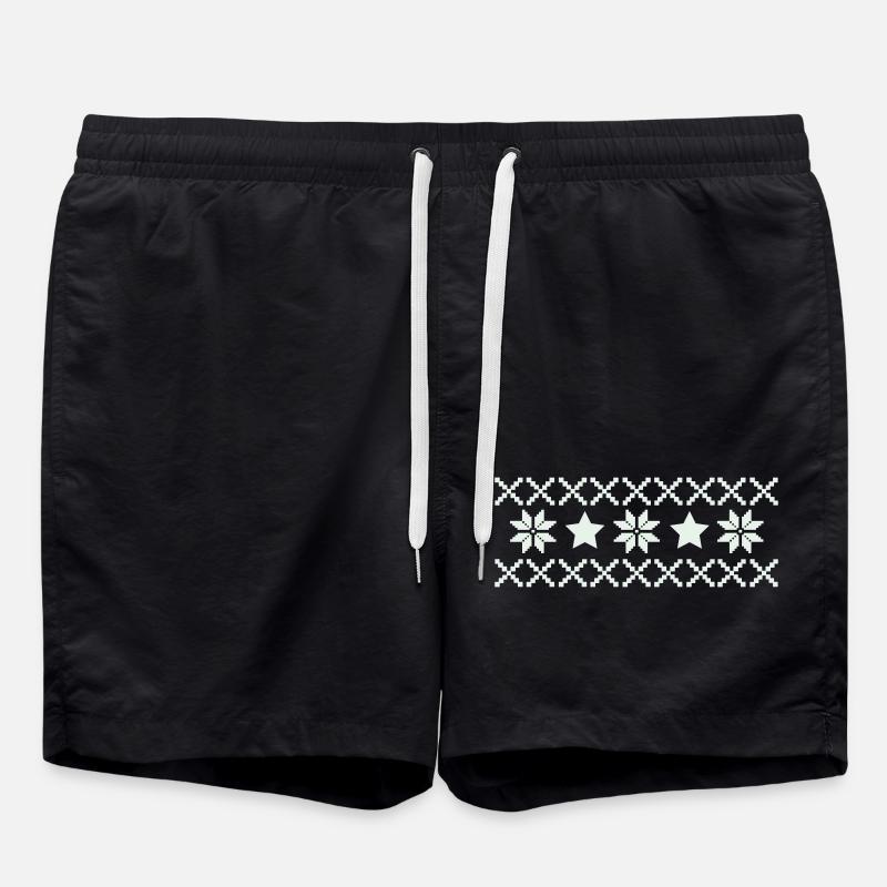 Winter Norway Pattern - Swim Trunks - black