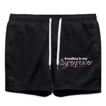 Book-Merch: Reading is my Superpower - Badeshorts - Schwarz - Vorne - AI Model Male 185 light (185cm)