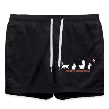 Meowy Christmas - Adorable Cat in Santa Hat - Swim Trunks - black - Front - AI Model Male 185 light (185cm)