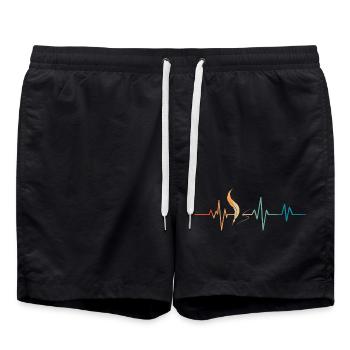 Retro Heartbeat Writer's Feather - Swim Trunks - black - Front - AI Model Male 185 light (185cm)