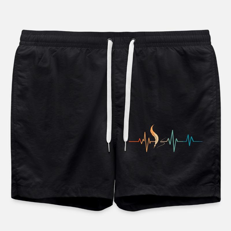Retro Heartbeat Writer's Feather - Swim Trunks - black