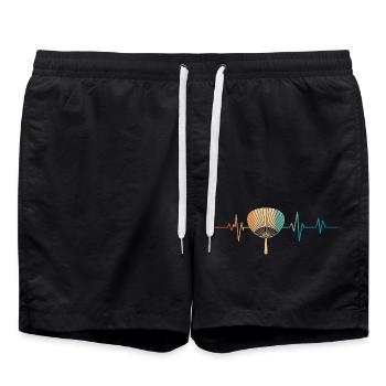Heartbeat Retro Japanischer Fan - Badeshorts - Schwarz - Vorne - AI Model Male 185 light (185cm)