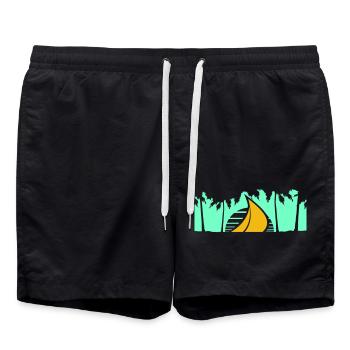 Ship Sun Palm Trees South Seas Evening Sunset - Swim Trunks - black - Front - AI Model Male 185 light (185cm)