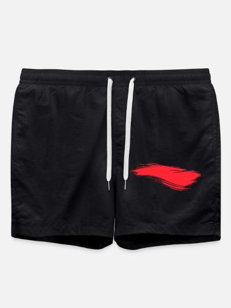 Brushstroke Line Red - Swim Trunks - black