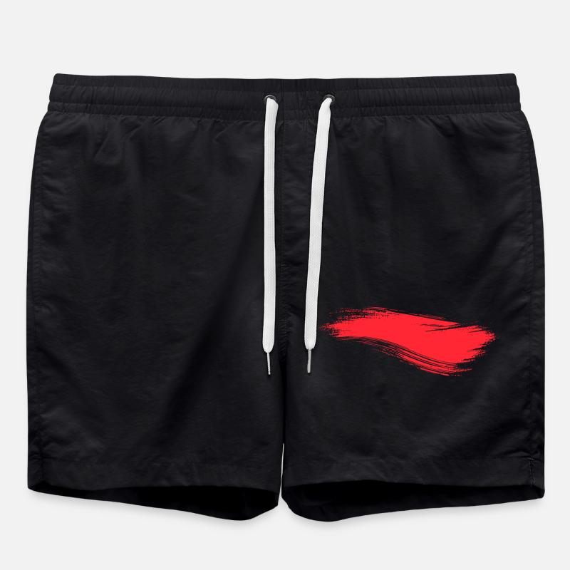 Brushstroke Line Red - Swim Trunks - black
