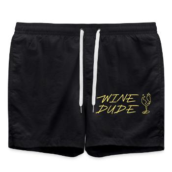 Wine Age Yellow with Wine Glass Drawing - Swim Trunks - black - Front - AI Model Male 185 light (185cm)