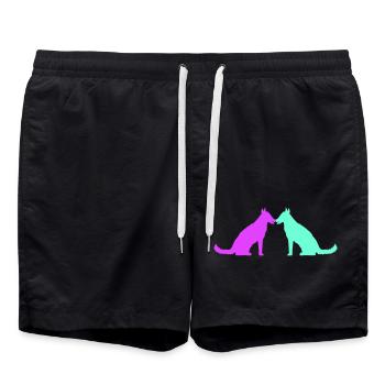 2 chiens amour coeur équipe assis deux amis couple - Short de bain - noir - Devant - AI Model Male 185 light (185cm)