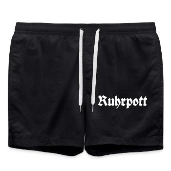 Ruhrpott - Pott - Bergbau - Kumpel - Ruhr - Shirt - Badeshorts - Schwarz - Vorne - AI Model Male 185 light (185cm)