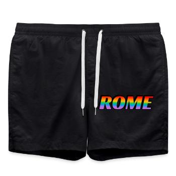 ROM ITALIEN GAY PRIDE Regenbogen Text - Badeshorts - Schwarz - Vorne - AI Model Male 185 light (185cm)