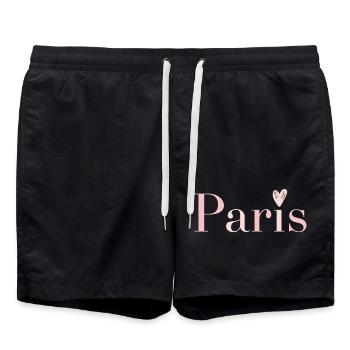 Paris en rose avec un cœur sur le I - Short de bain - noir - Devant - AI Model Male 185 light (185cm)