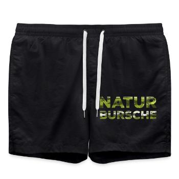 Nature Boy Forest Motif Lettering - Swim Trunks - black - Front - AI Model Male 185 light (185cm)