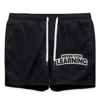 never stop learning quote - Swim Trunks - black - Front - AI Model Male 185 light (185cm)