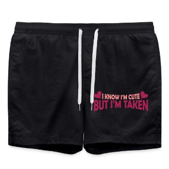 cute but taken quote - Swim Trunks - black - Front - AI Model Male 185 light (185cm)