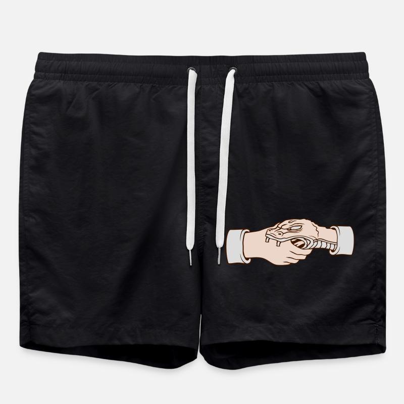 Snake bites handshake shaking hands - Swim Trunks - black