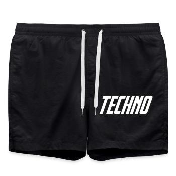 Techno Festival Rave Outfit - Badeshorts - Schwarz - Vorne - AI Model Male 185 light (185cm)