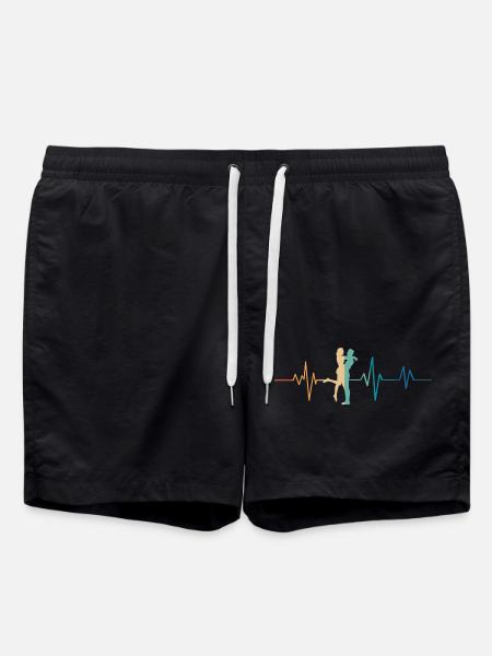 Retro Herzschlag Paar - Badeshorts - Schwarz