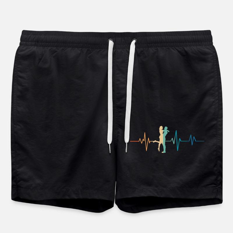 Retro Herzschlag Paar - Badeshorts - Schwarz