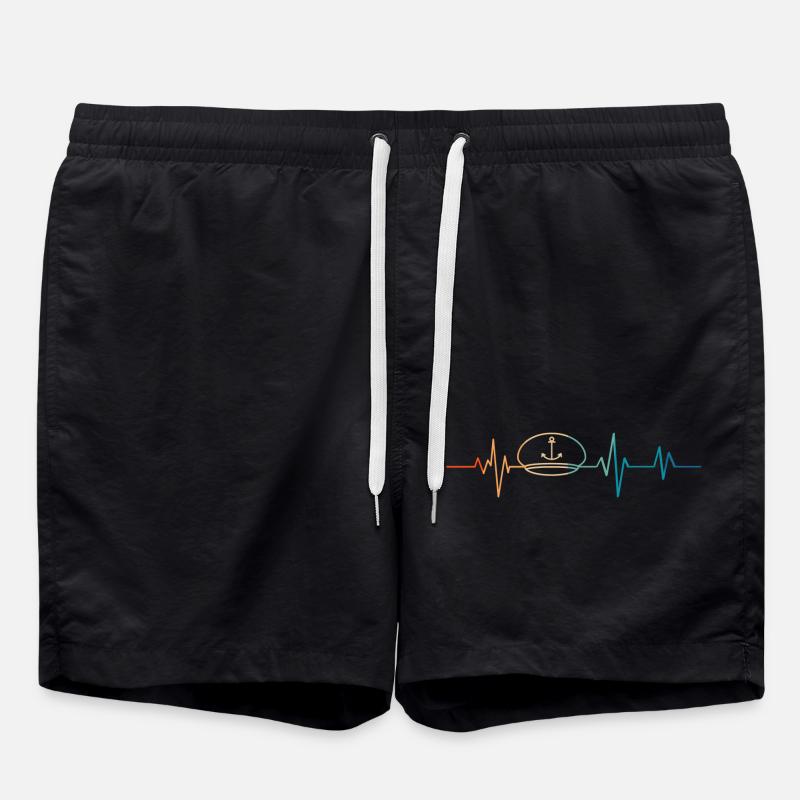 Retro Marine Herzschlag - Badeshorts - Schwarz
