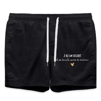 J'ai un secret, il est dans le ventre de maman - Short de bain - noir - Devant - AI Model Male 185 light (185cm)