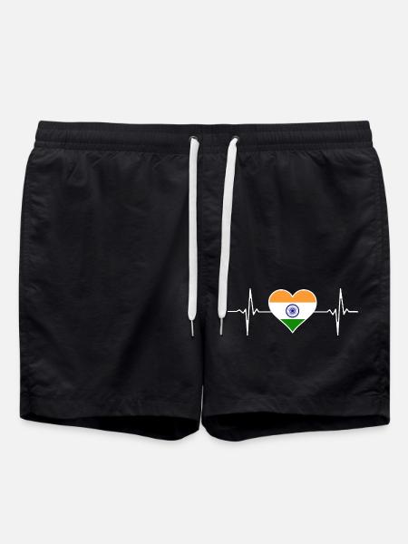 India Flag Heartbeat - Swim Trunks - black
