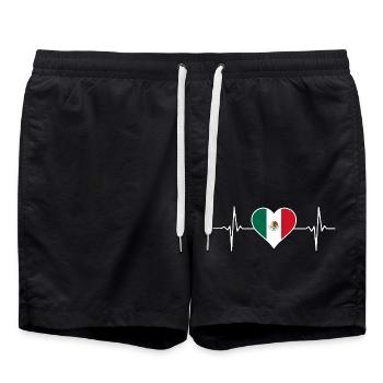 Mexico Flag Heartbeat - Swim Trunks - black - Front - AI Model Male 185 light (185cm)