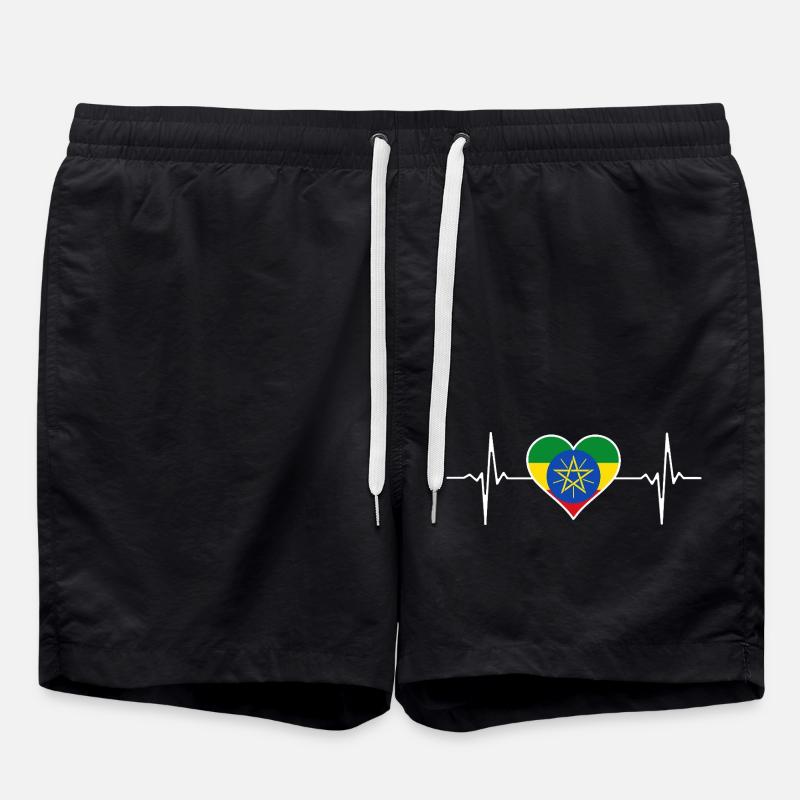 Ethiopia Flag Heartbeat - Swim Trunks - black