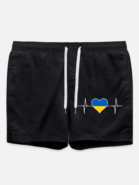 Ukraine Flag Heartbeat - Swim Trunks - black