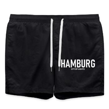 Hamburg - City of Lights - Alster - Elbe - Hafen - Badeshorts - Schwarz - Vorne - AI Model Male 185 light (185cm)