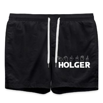 Gebärdensprache Holger - Badeshorts - Schwarz - Vorne - AI Model Male 185 light (185cm)