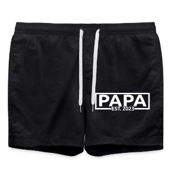 Papa Est. 2023, Papa To Be, Révélation de grossesse - Short de bain - noir - Devant - AI Model Male 185 light (185cm)