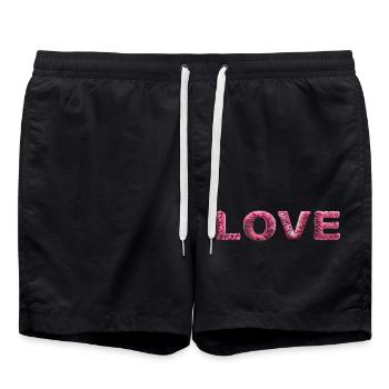 LOVE - Zotteliges Fell Pink - Badeshorts - Schwarz - Vorne - AI Model Male 185 light (185cm)