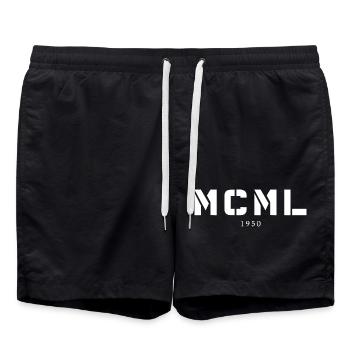 Roman numeral year of birth Made in 1950 - Swim Trunks - black - Front - AI Model Male 185 light (185cm)