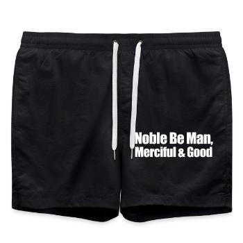 noble be man merciful and good - Swim Trunks - black - Front - AI Model Male 185 light (185cm)