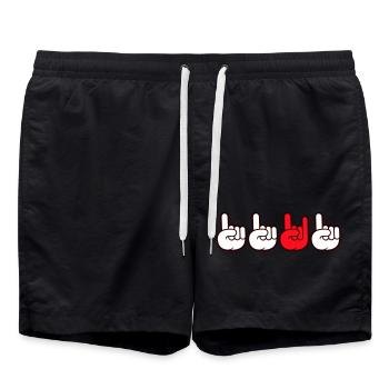 Heavy Metal Hard Rock Musik Hörner Handgeste Logo - Badeshorts - Schwarz - Vorne - AI Model Male 185 light (185cm)