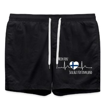 My heart beats for Finland Scandinavia - Swim Trunks - black - Front - AI Model Male 185 light (185cm)