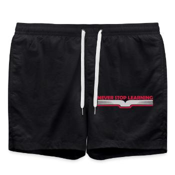 never stop learning quote - Swim Trunks - black - Front - AI Model Male 185 light (185cm)