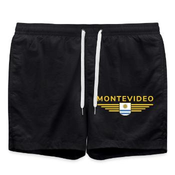 Montevideo Design – For Fans & Travelers - Swim Trunks - black - Front - AI Model Male 185 light (185cm)