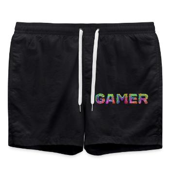 Gamer - Schriftzug - Badeshorts - Schwarz - Vorne - AI Model Male 185 light (185cm)