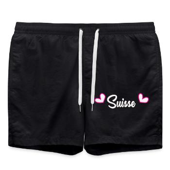 SCHWEIZ. LAND. GENF. HUMOR. FLAGGE - Badeshorts - Schwarz - Vorne - AI Model Male 185 light (185cm)
