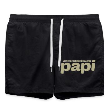 PAPI PAPA GRAND PERE HUMOUR PAPY BLAGUE 3 - Short de bain - noir - Devant - AI Model Male 185 light (185cm)