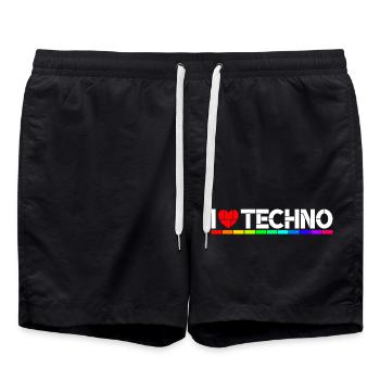 I love Techno - Badeshorts - Schwarz - Vorne - AI Model Male 185 light (185cm)