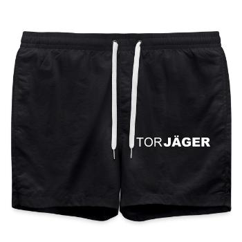 Torjäger - Fussball - Sport - Fußballspieler - Badeshorts - Schwarz - Vorne - AI Model Male 185 light (185cm)