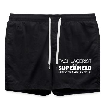 Superhero warehouse clerk - Swim Trunks - black - Front - AI Model Male 185 light (185cm)