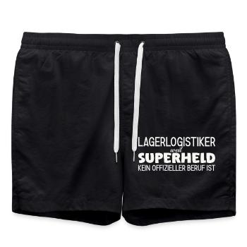 Warehouse logistician superhero - Swim Trunks - black - Front - AI Model Male 185 light (185cm)