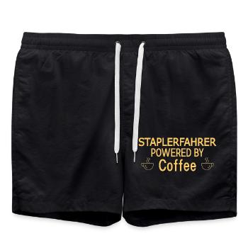 Staplerfahrer Powered By Coffee Gabelstaplerfahrer - Badeshorts - Schwarz - Vorne - AI Model Male 185 light (185cm)