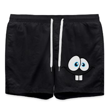 Grinning comic face with big bunny teeth - Swim Trunks - black - Front - AI Model Male 185 light (185cm)