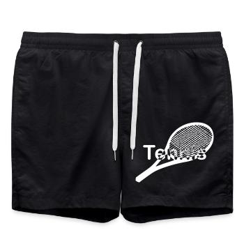 Police de raquette de tennis au milieu du blanc - Short de bain - noir - Devant - AI Model Male 185 light (185cm)