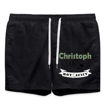 Mr. Hot & Spicy lustiger Spruch Christoph - Badeshorts - Schwarz - Vorne - AI Model Male 185 light (185cm)