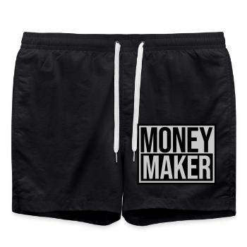 Schild Money Maker Reich - Badeshorts - Schwarz - Vorne - AI Model Male 185 light (185cm)