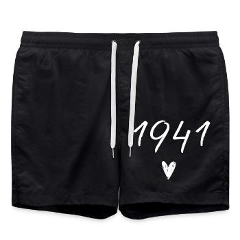 1941 Heart Birthday - Swim Trunks - black - Front - AI Model Male 185 light (185cm)